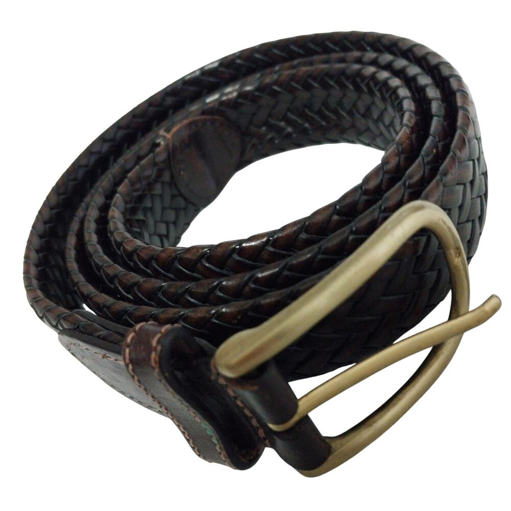 PERRY ELLIS PORTFOLIO! ESPRESSO BROWN GENUINE LEATHER BRAIDED BELT, ARGENTINA!